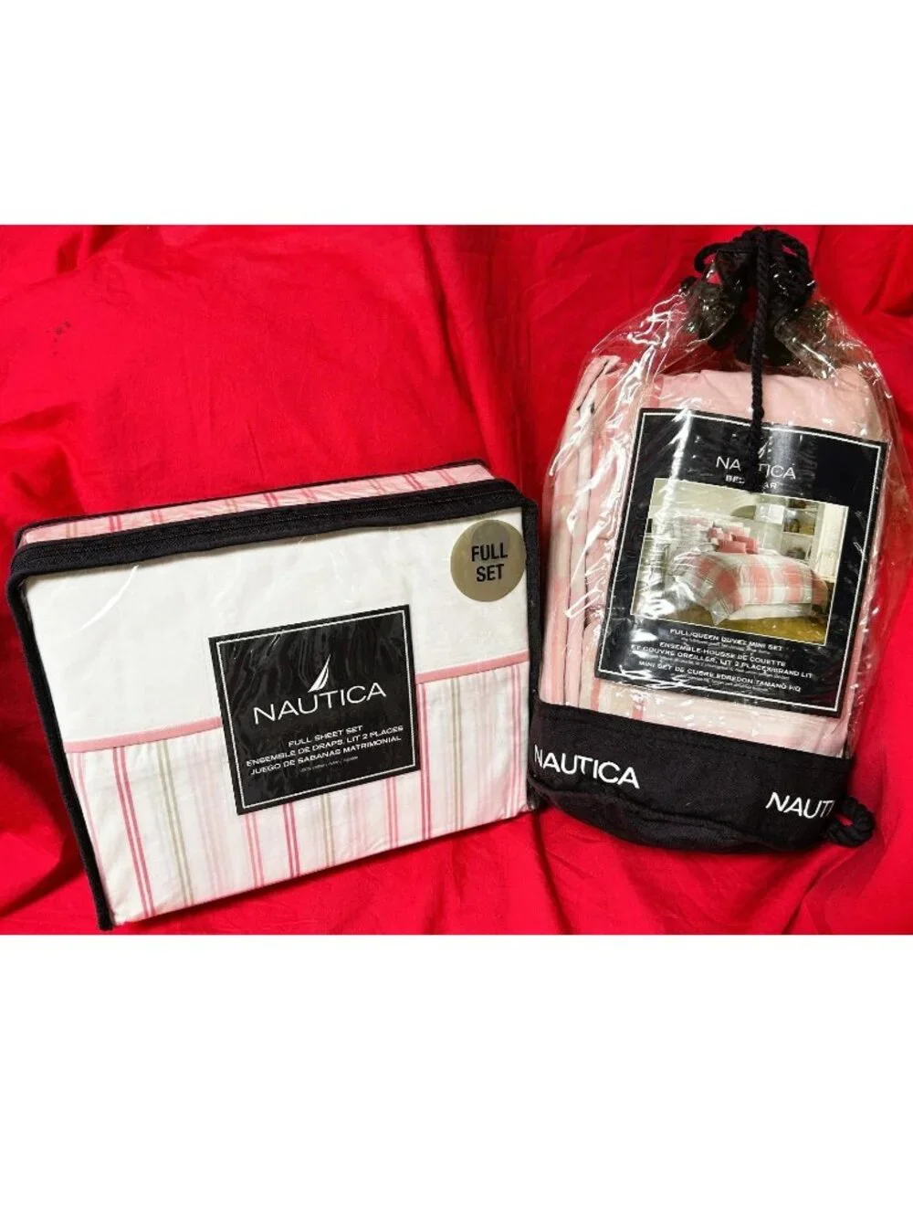 FULL sz COTTON Duvet Cover+Sham+Deep Fitted Sheet set~Nautica pink/white stripe